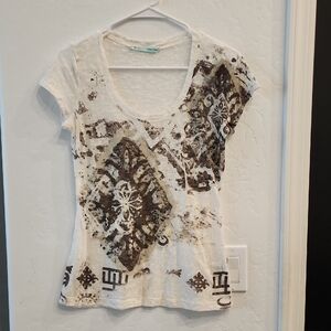 Maurices Brown and Cream Patterned Short Sleeve Top